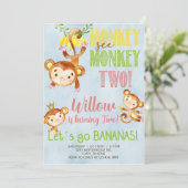 サル参照モンキー2人の女の子の誕生日の招待。 招待状 (スタンド正面)