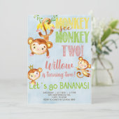 サル参照モンキー2人の女の子の誕生日招待状。 招待状 (スタンド正面)