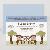 サル双子赤ちゃん男の子シャワー招待状 招待状 (正面/裏面)