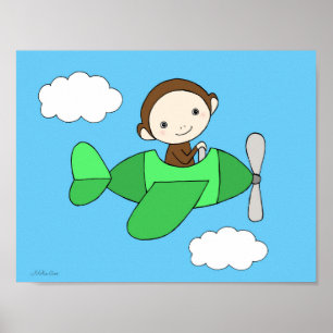 サル子供部屋プリントかわいいハッピーモンキー機上 ポスター