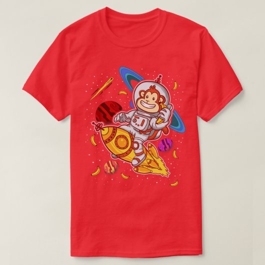 サル宇宙飛行士ロケットライド宇宙 Tシャツ (デザイン正面)
