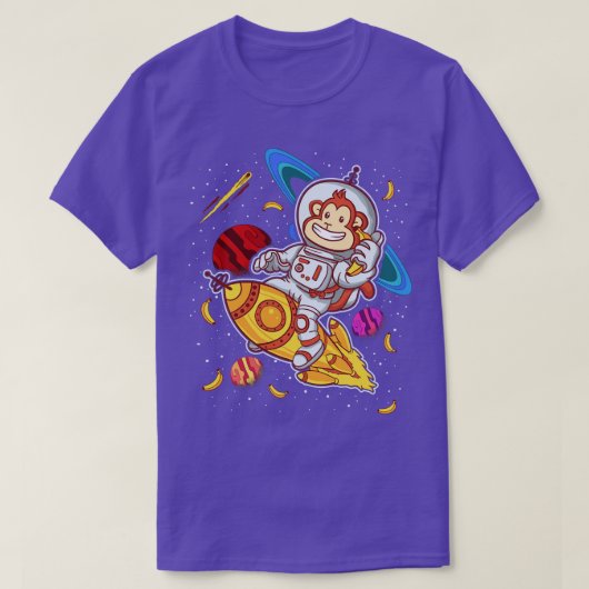 サル宇宙飛行士ロケットライド宇宙 Tシャツ (デザイン正面)