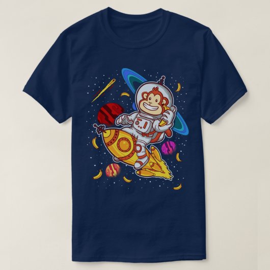 サル宇宙飛行士ロケットライド宇宙 Tシャツ (デザイン正面)