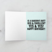サル尻ユーモア誕生日カード、赤く腫れてる カード (内部)