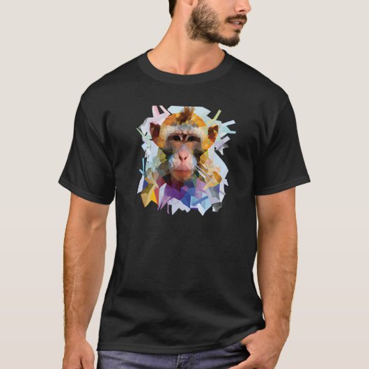 サル抽象芸術クールポリゴン幾何野生動物 Tシャツ (正面)