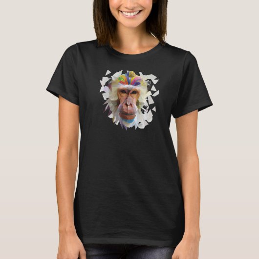 サル抽象芸術クールポリゴン幾何野生動物 Tシャツ (正面)