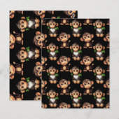 サル柄デザイン ブラック ポストカード (正面/裏面)