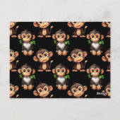 サル柄デザイン ブラック ポストカード (裏面)