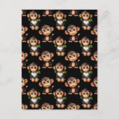 サル柄デザイン ブラック ポストカード (正面)