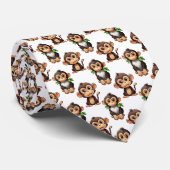 サル柄 デザイン ホワイト ネクタイ (ロール)