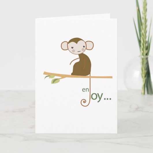 サル楽しむの木への誕生日 カード (正面)