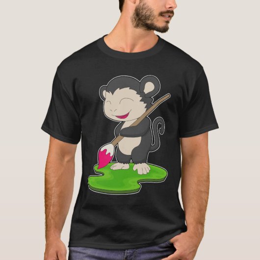 サル画家ペイントブラシ絵画 Tシャツ (正面)