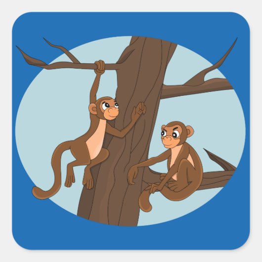サル登山ツリー漫画の正方形のステッカー スクエアシール (正面)