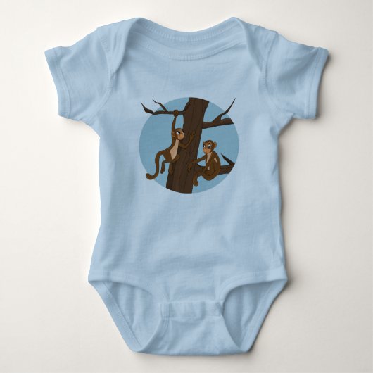 サル登山ツリー漫画ベビーボディスーツ ベビーボディスーツ (正面)