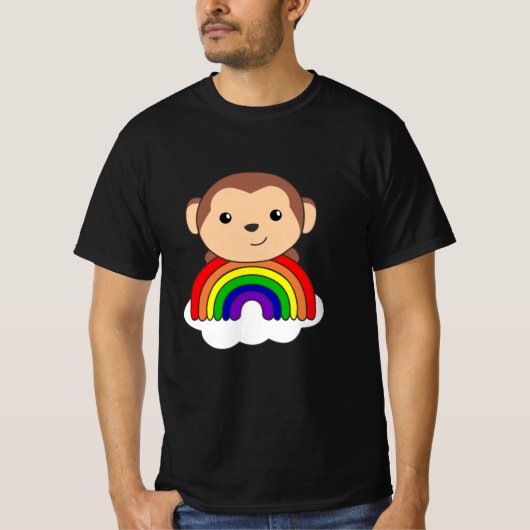 サル虹の雲かわいい動物の子供へサル Tシャツ (正面)