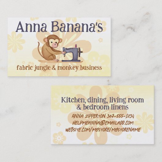 サル裁縫機船乗りキルティング工芸 名刺 (正面/裏面)