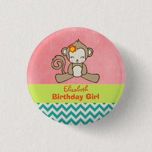 サル誕生日ガールカワイイかわいい 缶バッジ