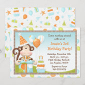 サル誕生日パーティー招待状 招待状 (正面/裏面)