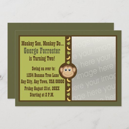 サル誕生日写真 招待状 (正面/裏面)