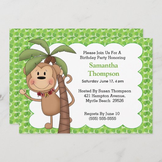 サル誕生日招待状 招待状 (正面/裏面)