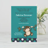 サル遊5x7ブルーボーイベビーシャワー 招待状 (スタンド正面)