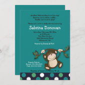 サル遊5x7ブルーボーイベビーシャワー 招待状 (正面/裏面)