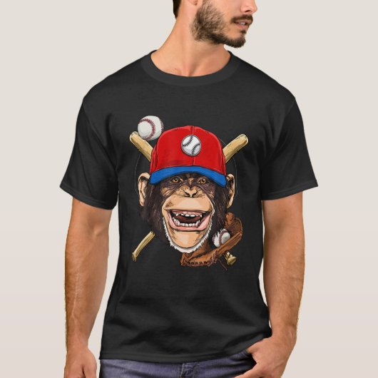 サル野球モンキー愛好家の野球選手 Tシャツ (正面)