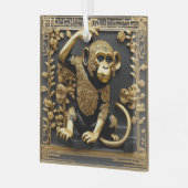 サル金ゴールドと黒い装飾枠 ガラスオーナメント (正面左)