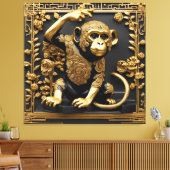 サル金ゴールドと黒い装飾枠 キャンバスプリント (インサイチュ (リビング))