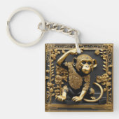 サル金ゴールドと黒い装飾枠 キーホルダー (正面)