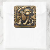 サル金ゴールドと黒い装飾枠 スクエアシール (バッグ)