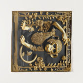 サル金ゴールドと黒い装飾枠 タペストリー (正面(横))