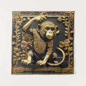 サル金ゴールドと黒い装飾枠 タペストリー (正面)