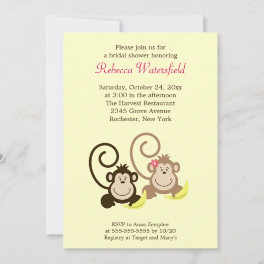 サル間抜けの5時間365日ブライダルシャワーへの招待 招待状 (正面)