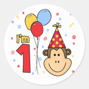 サル顔第1誕生日クラシックラウンドステッカー ラウンドシール