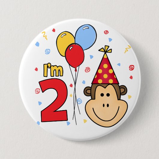 サル顔2nd誕生日 缶バッジ (正面)