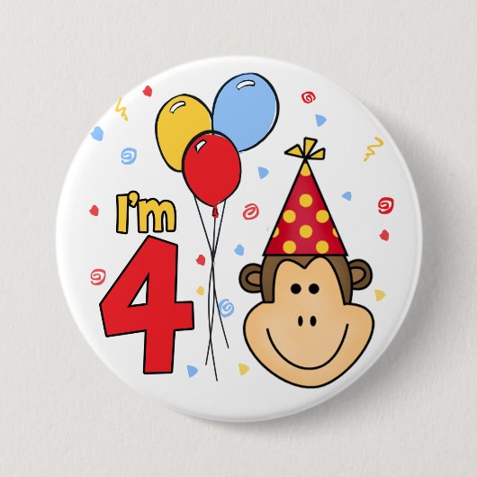 サル顔4th誕生日 缶バッジ (正面)