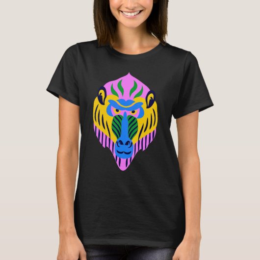 サル鮮やか動物頭部 Tシャツ (正面)