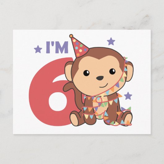サル6番目の誕生日キッズ6歳はがき ポストカード (正面)