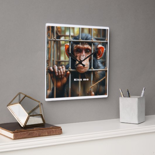 サル スクエア壁時計 (オフィス)
