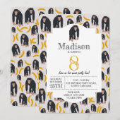 サル チンパンジー & バナナ 子供の誕生日 招待状 (正面/裏面)