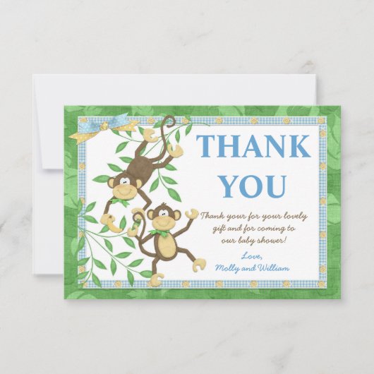 サル ベイビーシャワーの感謝カード サンキューカード (正面)