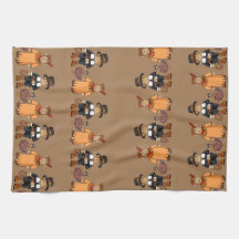 サル/巡礼者/インディアン/七面鳥キッチンタオル