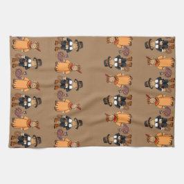 サル/巡礼者/インディアン/七面鳥キッチンタオル キッチンタオル