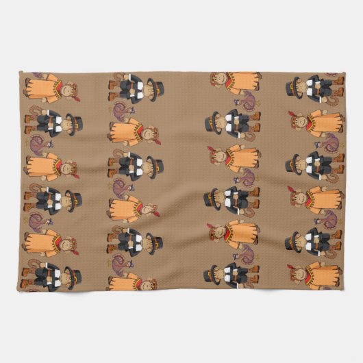 サル/巡礼者/インディアン/七面鳥キッチンタオル キッチンタオル (横)