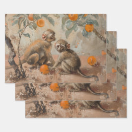 サル – 油絵スタイルラッピングギフト紙 ラッピングペーパーシート