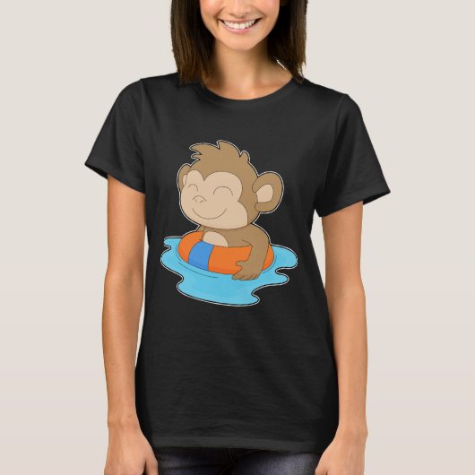 サル 泳ぐ インフレータブル フロート 浮き輪 夏 Tシャツ (正面)