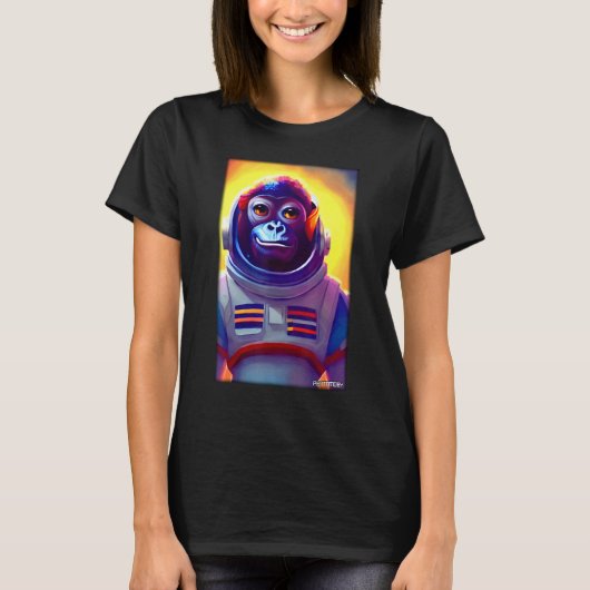 サル 猿 動物 宇宙飛行士 宇宙 銀河 Tシャツ (正面)