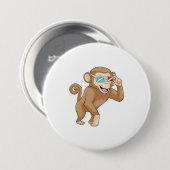 サル（眼鏡） 缶バッジ (正面&裏面)