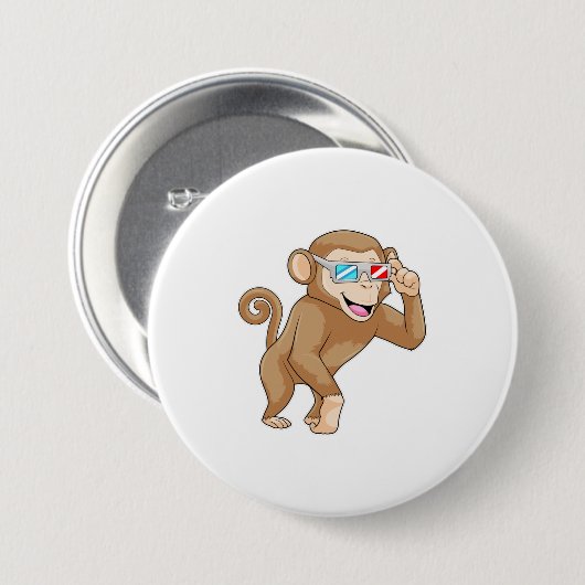 サル（眼鏡） 缶バッジ (正面&裏面)